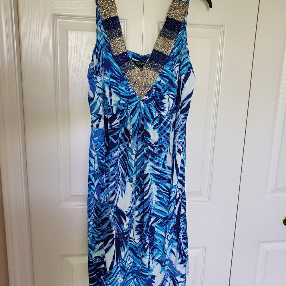 Ladies Blue Print Dress, Size 0X